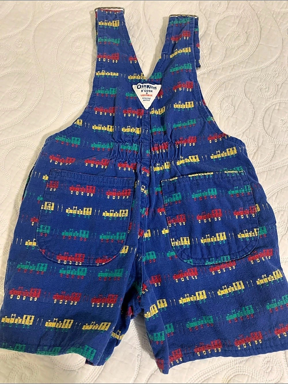Vintage 1990s OshKosh B'Gosh Train Print Short Overalls Size 2T